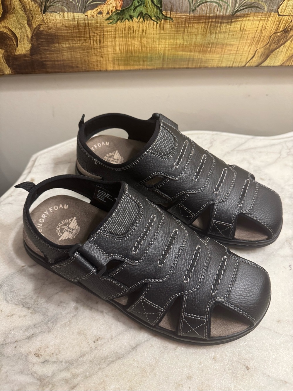 Dockers Men's Black Memory Foam Searose Fisherman-Style Sandals, Size 8 M, New!